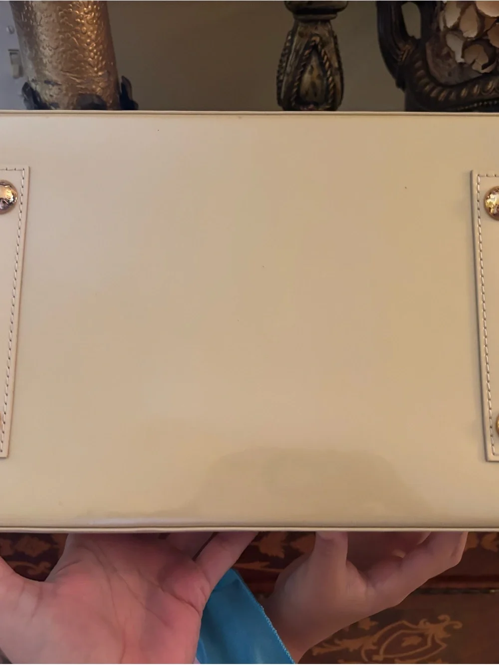 Louis Vuitton Cream Vernis Alma Satchel with Gold Hardware